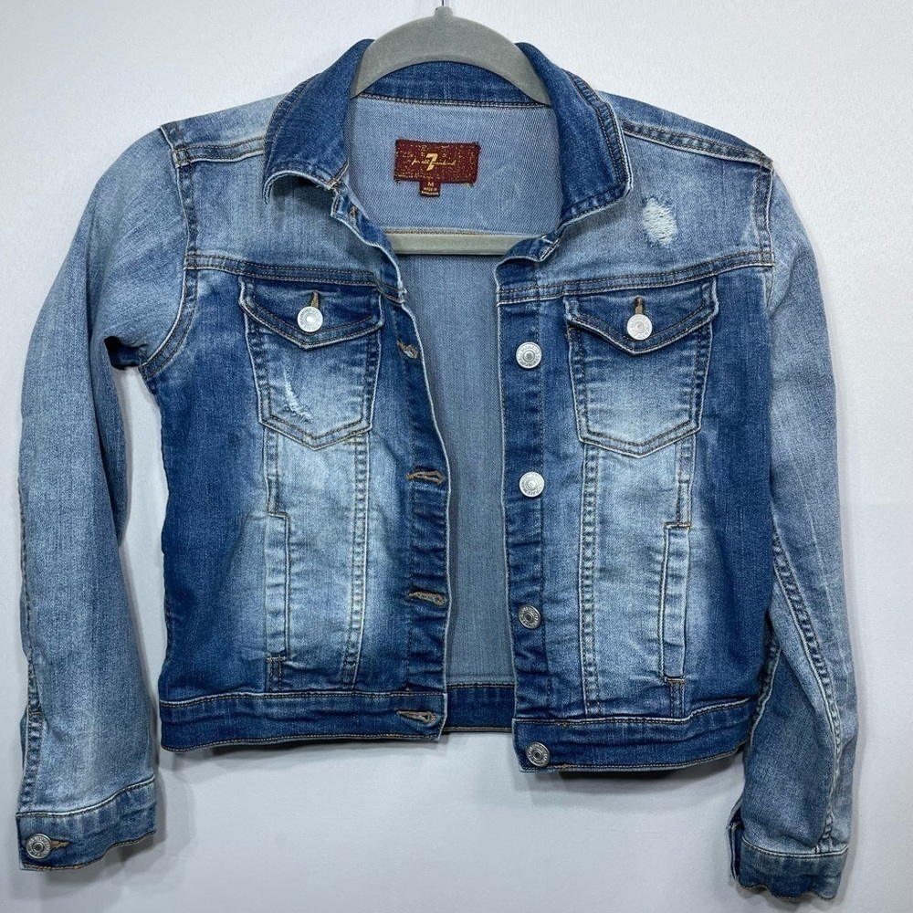 7 For All Mankind Jacket Girls Medium Denim Jean Button up Squad Stretch Party